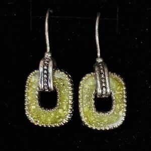 Gorgeous, bohemian chic, aged, silvertone, olive green pierced earrings